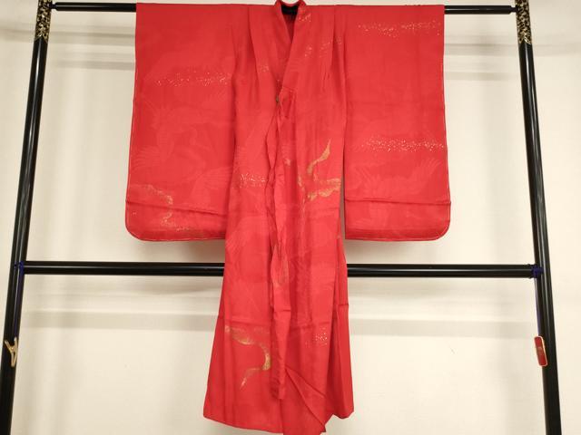 平和屋着物[]子供　女の子　長襦袢　袷　飛鶴文　金彩　正絹　逸品　未使用　AABG3392ja