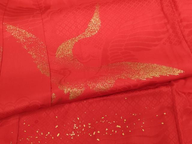平和屋着物[]子供　女の子　長襦袢　袷　飛鶴文　金彩　正絹　逸品　未使用　AABG3392ja