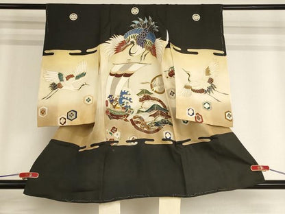 平和屋着物[]七五三　男の子　3歳　一つ身　祝着　駒刺繍　飛鶴宝船文　暈し染め　金彩　正絹　逸品　AABG3393ja