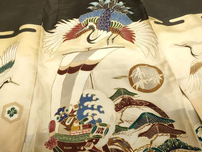 平和屋着物[]七五三　男の子　3歳　一つ身　祝着　駒刺繍　飛鶴宝船文　暈し染め　金彩　正絹　逸品　AABG3393ja