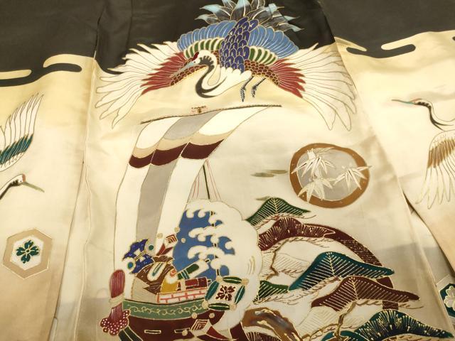 平和屋着物[]七五三　男の子　3歳　一つ身　祝着　駒刺繍　飛鶴宝船文　暈し染め　金彩　正絹　逸品　AABG3393ja