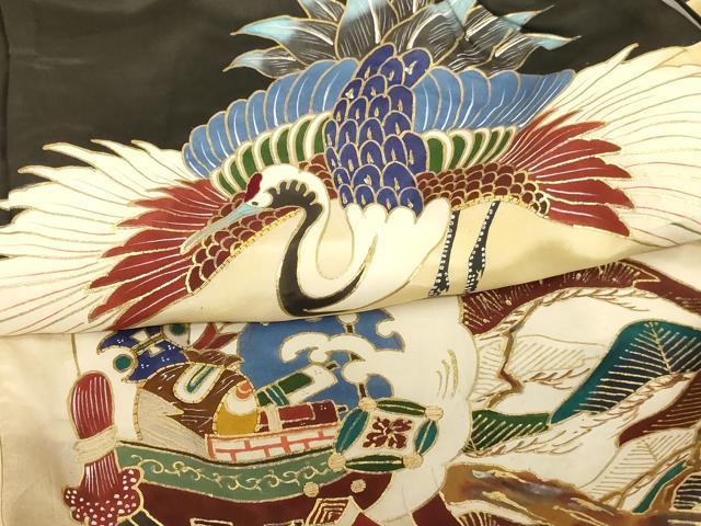 平和屋着物[]七五三　男の子　3歳　一つ身　祝着　駒刺繍　飛鶴宝船文　暈し染め　金彩　正絹　逸品　AABG3393ja