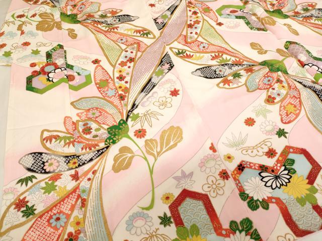 平和屋着物[]七五三　女の子　5歳　祝着　草花文　暈し染め　金彩　正絹　逸品　AABG3394ja