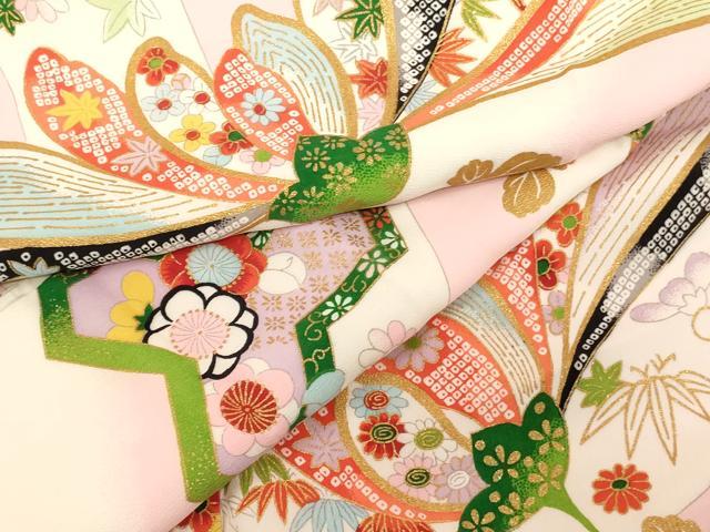 平和屋着物[]七五三　女の子　5歳　祝着　草花文　暈し染め　金彩　正絹　逸品　AABG3394ja