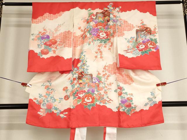平和屋着物[]お宮参り　女の子　祝着　産着　初着　のしめ　御所車花文　暈し染め　逸品　AABG3396ja
