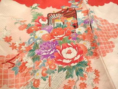 平和屋着物[]お宮参り　女の子　祝着　産着　初着　のしめ　御所車花文　暈し染め　逸品　AABG3396ja