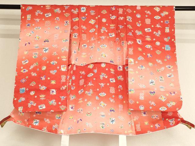 平和屋着物[]七五三　女の子　３歳　祝着　三つ身　吉祥花蝶文　暈し染め　正絹　逸品　AABG3397ja