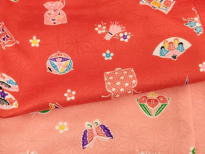平和屋着物[]七五三　女の子　３歳　祝着　三つ身　吉祥花蝶文　暈し染め　正絹　逸品　AABG3397ja