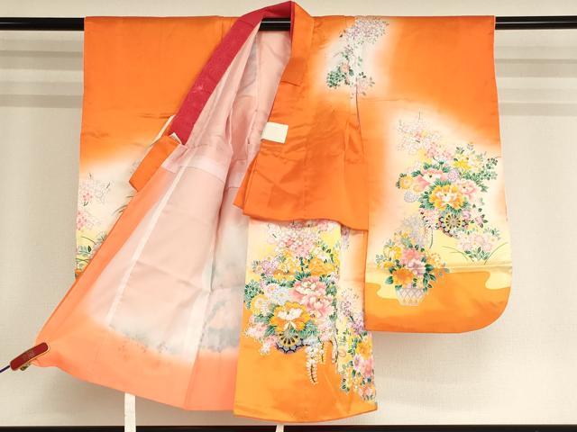平和屋着物[]七五三 女の子 ３歳 祝着 三つ身 長襦袢(単衣)セット 駒刺繍 花車文 暈し染め 金彩 洗える着物 AABG3399ja