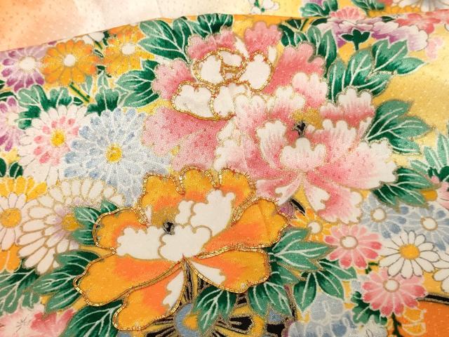 平和屋着物[]七五三 女の子 ３歳 祝着 三つ身 長襦袢(単衣)セット 駒刺繍 花車文 暈し染め 金彩 洗える着物 AABG3399ja