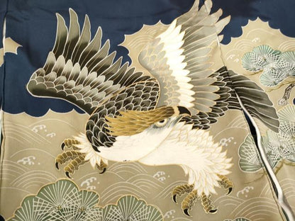 平和屋着物[]お宮参り　男の子　祝着　産着　初着　のしめ　鷹　松　金彩　逸品　AABG3400ja