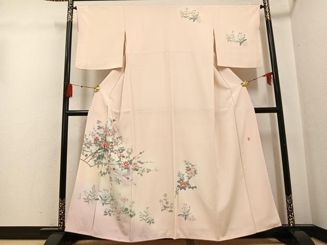平和屋着物●訪問着　友禅　作家物　枝花文　暈し染め　正絹　逸品　AABG3402ph