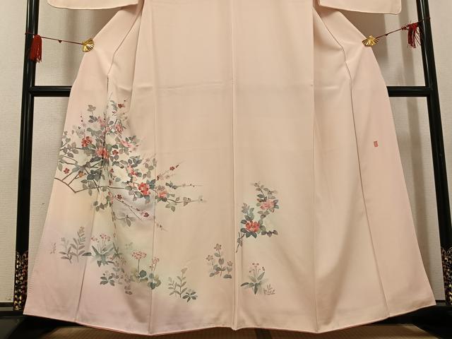 平和屋着物●訪問着　友禅　作家物　枝花文　暈し染め　正絹　逸品　AABG3402ph