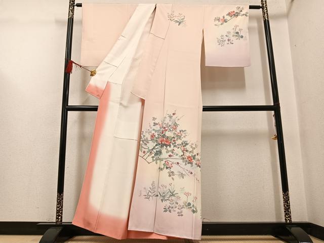 平和屋着物●訪問着　友禅　作家物　枝花文　暈し染め　正絹　逸品　AABG3402ph