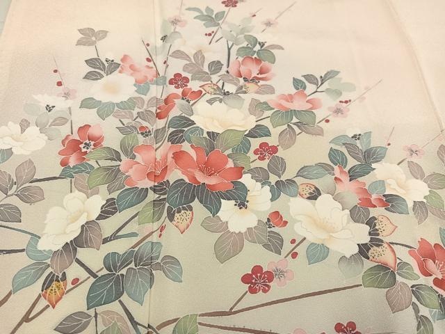 平和屋着物●訪問着　友禅　作家物　枝花文　暈し染め　正絹　逸品　AABG3402ph