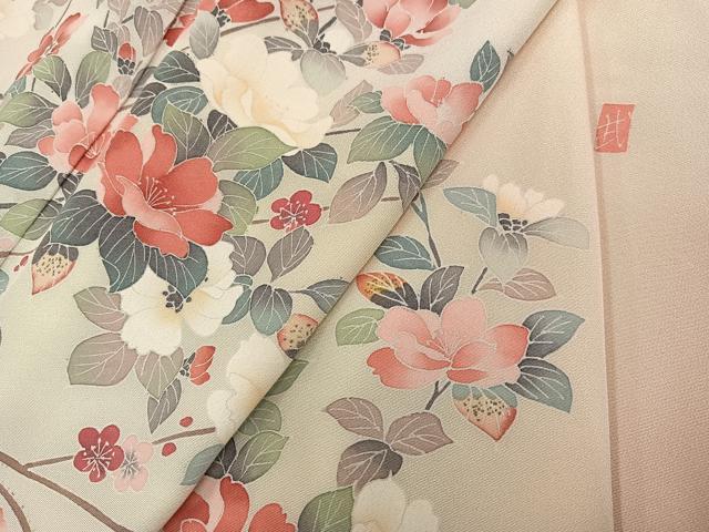 平和屋着物●訪問着　友禅　作家物　枝花文　暈し染め　正絹　逸品　AABG3402ph