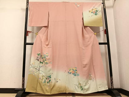 平和屋着物●訪問着　友禅　地紙枝花文　暈し染め　金彩　正絹　逸品　未使用　AABG3410ph
