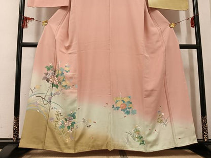平和屋着物●訪問着　友禅　地紙枝花文　暈し染め　金彩　正絹　逸品　未使用　AABG3410ph