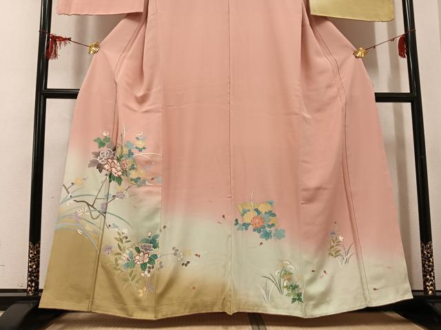 平和屋着物●訪問着　友禅　地紙枝花文　暈し染め　金彩　正絹　逸品　未使用　AABG3410ph