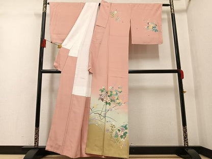 平和屋着物●訪問着　友禅　地紙枝花文　暈し染め　金彩　正絹　逸品　未使用　AABG3410ph