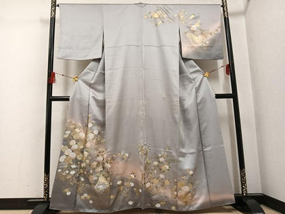 平和屋着物●訪問着　エ霞枝花文　暈し染め　金銀彩　正絹　逸品　AABG3411ph
