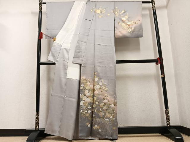 平和屋着物●訪問着　エ霞枝花文　暈し染め　金銀彩　正絹　逸品　AABG3411ph