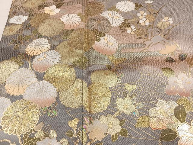 平和屋着物●訪問着　エ霞枝花文　暈し染め　金銀彩　正絹　逸品　AABG3411ph