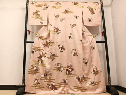 平和屋着物●訪問着　駒刺繍　エ霞枝花文　金彩　正絹　逸品　AABG3413ph