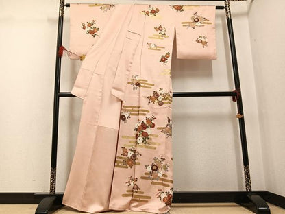平和屋着物●訪問着　駒刺繍　エ霞枝花文　金彩　正絹　逸品　AABG3413ph