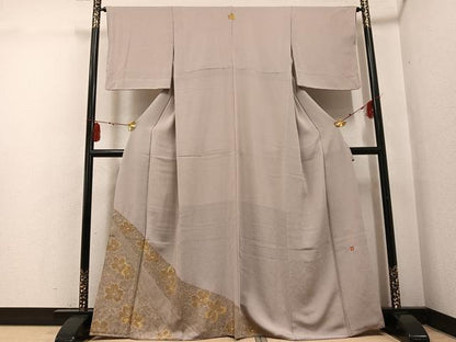 平和屋着物●色留訪問着　作家物　手描き　春萌　舞桜文　金彩　鬼しぼ縮緬　正絹　逸品　AABG3414ph