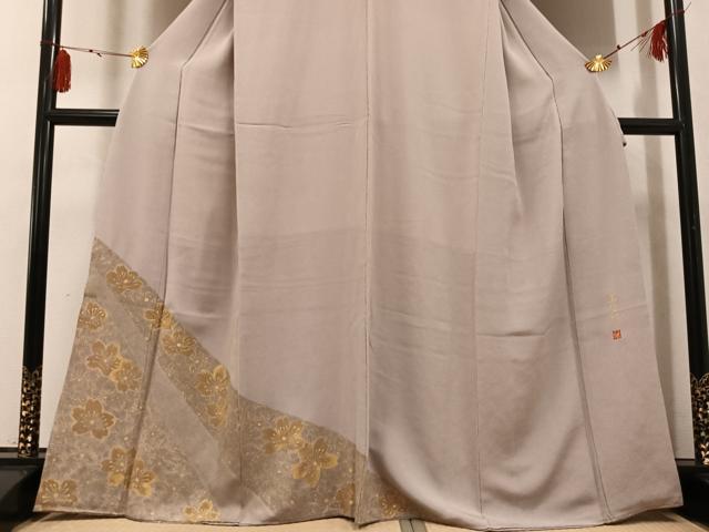 平和屋着物●色留訪問着　作家物　手描き　春萌　舞桜文　金彩　鬼しぼ縮緬　正絹　逸品　AABG3414ph