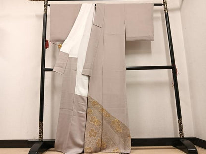 平和屋着物●色留訪問着　作家物　手描き　春萌　舞桜文　金彩　鬼しぼ縮緬　正絹　逸品　AABG3414ph