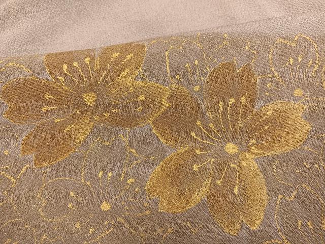 平和屋着物●色留訪問着　作家物　手描き　春萌　舞桜文　金彩　鬼しぼ縮緬　正絹　逸品　AABG3414ph