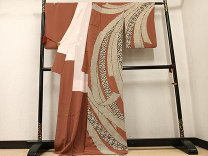 平和屋着物●訪問着　熨斗文　金彩　鬼しぼ縮緬　正絹　逸品　AABG3417ph