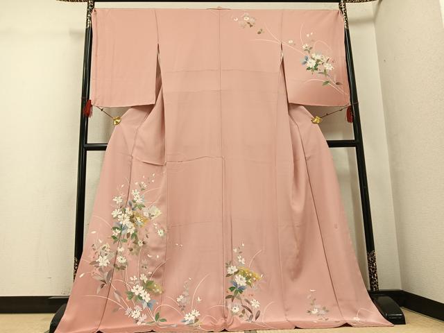 平和屋着物●訪問着　友禅　作家物　扇面草花文　暈し染め　金彩　ロング丈　正絹　逸品　未使用　AABG3421ph