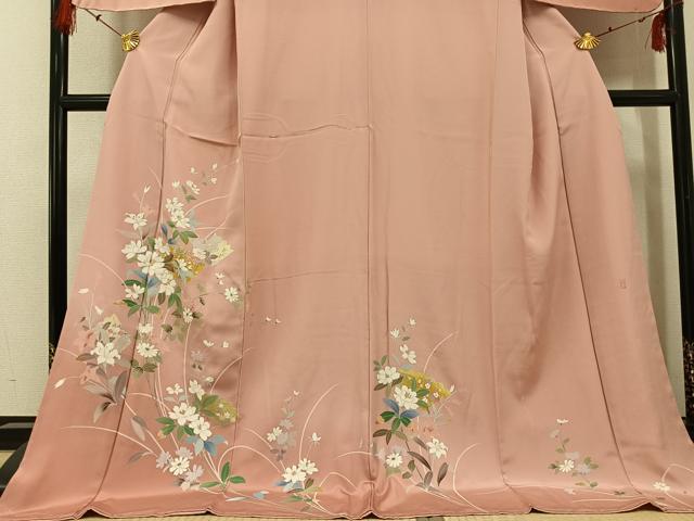 平和屋着物●訪問着　友禅　作家物　扇面草花文　暈し染め　金彩　ロング丈　正絹　逸品　未使用　AABG3421ph