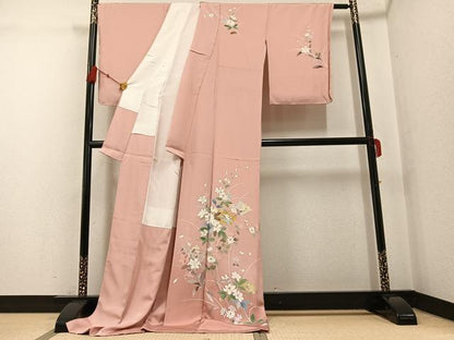 平和屋着物●訪問着　友禅　作家物　扇面草花文　暈し染め　金彩　ロング丈　正絹　逸品　未使用　AABG3421ph