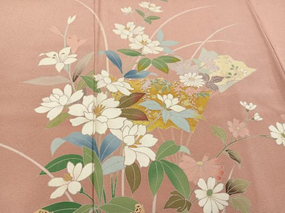 平和屋着物●訪問着　友禅　作家物　扇面草花文　暈し染め　金彩　ロング丈　正絹　逸品　未使用　AABG3421ph