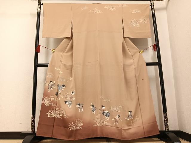 平和屋着物●十日町友禅作家　関口遼一　訪問着　童子草花文　暈し染め　正絹　逸品　AABG3423ph