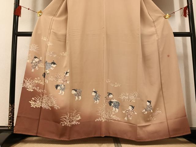 平和屋着物●十日町友禅作家　関口遼一　訪問着　童子草花文　暈し染め　正絹　逸品　AABG3423ph