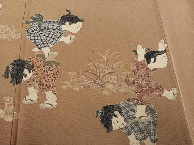 平和屋着物●十日町友禅作家　関口遼一　訪問着　童子草花文　暈し染め　正絹　逸品　AABG3423ph