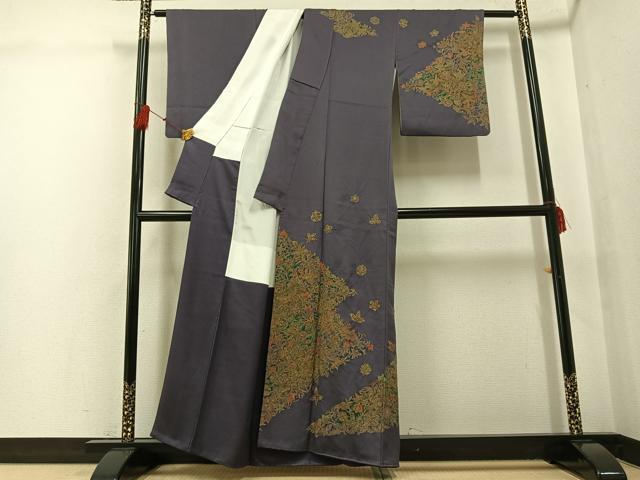 平和屋着物●訪問着　草花文　金彩　正絹　逸品　AABG3425ph