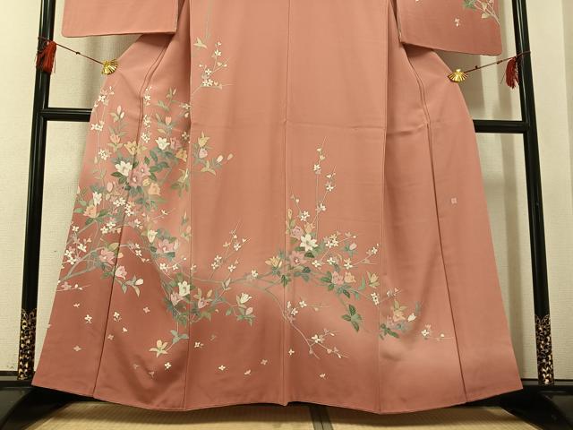 平和屋着物●訪問着　友禅　作家物　枝花文　暈し染め　正絹　逸品　AABG3431ph