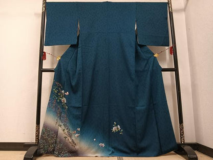 平和屋着物●訪問着　手描き　花蝶文　暈し染め　金彩　金通し地　やまと誂製　正絹　逸品　AABG3435ph