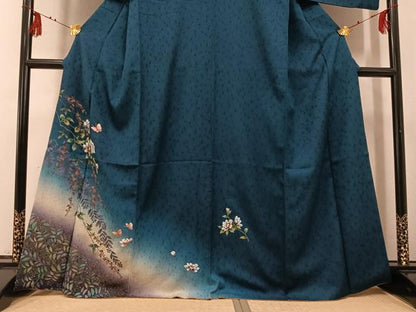 平和屋着物●訪問着　手描き　花蝶文　暈し染め　金彩　金通し地　やまと誂製　正絹　逸品　AABG3435ph