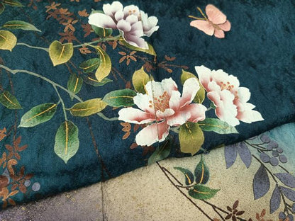 平和屋着物●訪問着　手描き　花蝶文　暈し染め　金彩　金通し地　やまと誂製　正絹　逸品　AABG3435ph