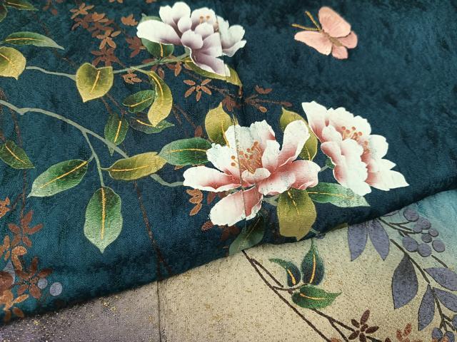 平和屋着物●訪問着　手描き　花蝶文　暈し染め　金彩　金通し地　やまと誂製　正絹　逸品　AABG3435ph