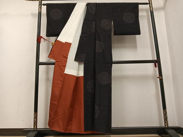 平和屋着物●本場結城紬　重要無形文化財　80亀甲　舞花文　証紙付き　正絹　逸品　AABG3438ph