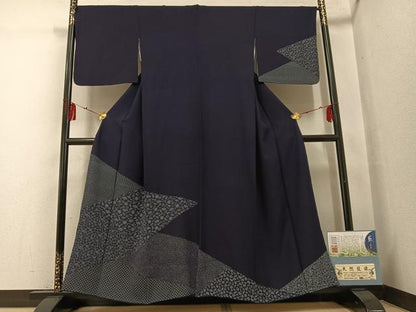 平和屋着物●藍染工房・こんや　全国阿波藍染染織作家協会会員　松本輝夫　訪問着　天然藍染　茶道具　証紙付き　正絹　逸品　AABG3439ph