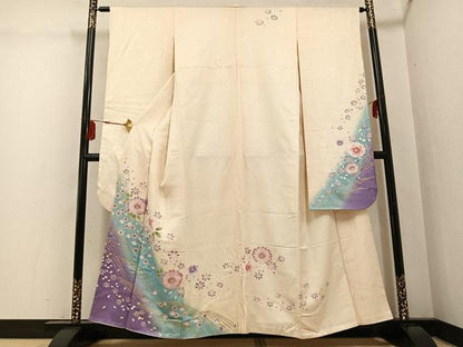 平和屋着物●豪華振袖　舞花文　暈し染め　金彩　正絹　逸品　AABG3441ph